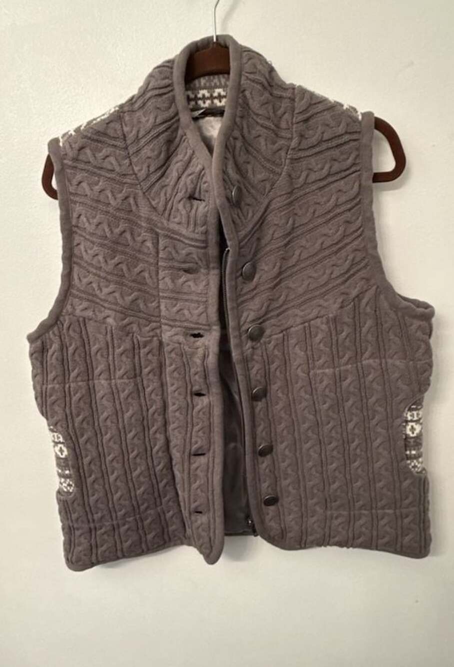 Bob Timberlake Womens Grey Cable Knit Insulated Sweater Vest Cottagecore